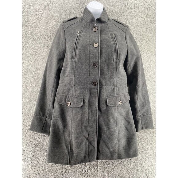 H&M Womens Jacket Coat Gray Knee Length Buttons Lined Pockets Mock Neck 12 New - Picture 3 of 10